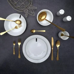 Assiette en porcelaine avec liseré doré (Lot de 6) (Assiettes plates - 20 cm)