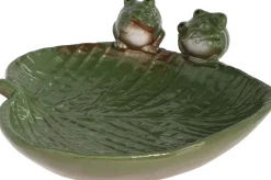 Bain oiseau en grès Nature (Grenouilles vertes)
