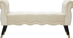 Banc en tissu Paris 120 x 40 x 60 cm (Crème - Noir et Doré)