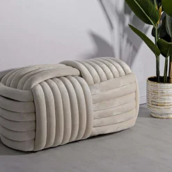 Banc en tissu Softy 90 x 45 x 45 cm (Crème)