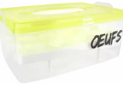 Boite à oeufs en plastique 24 emplacements 2 étages (Couvercle jaune clair)