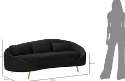 Canapé en tissu 3 places Oslo 185 x 84 x 68 cm (Noir et doré)
