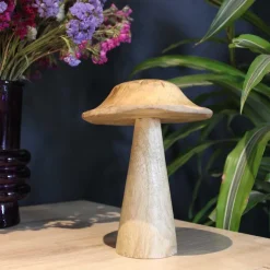 Champignon déco en manguier (15 x 12 cm)