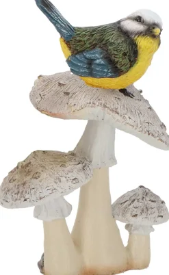 Champignons assortis avec oiseau en polyrésine (Lot de 3) (Taille S)