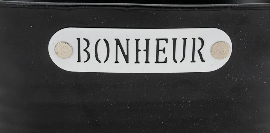 Corbeille ovale en métal laqué noir Bonheur