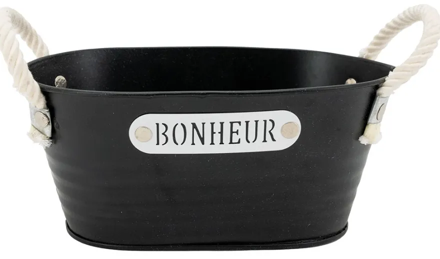 Corbeille ovale en métal laqué noir Bonheur