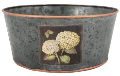 Corbeille ronde en métal patiné gris Hortensia
