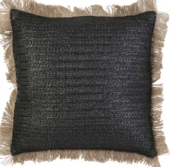 Coussin à franges en raphia 40 cm (Noir)