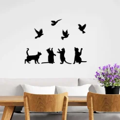 Décoration murale en métal Animal (Chats et oiseaux)