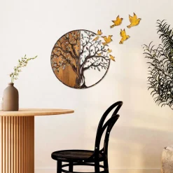 Décoration murale en métal et bois Arbre (Modèle 4)