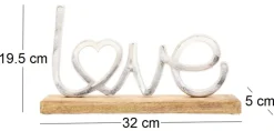 Décoration à poser en aluminium et bois de manguier 32 x 19 cm (Love)