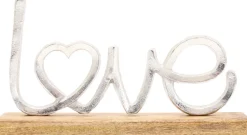 Décoration à poser en aluminium et bois de manguier 32 x 19 cm (Love)