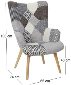 Fauteuil assise en tissu patchwork Helsinki