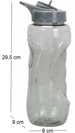 Gourde de sport bouchon avec paille 900 ml (Gris)