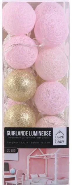 Guirlande lumineuse boules colorées 20 LED 3,72 m (Rose, Doré)