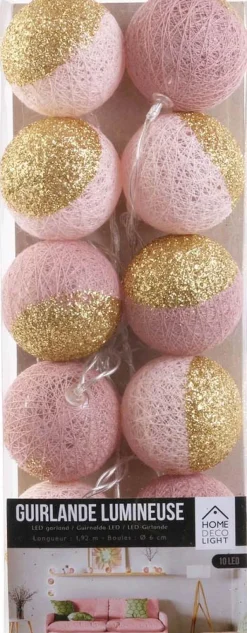 Guirlande lumineuse boules pailletées 10 leds (Rose, Doré)