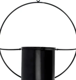 Jardinière déco ronde d'intérieur en métal noir (Fixation murale)
