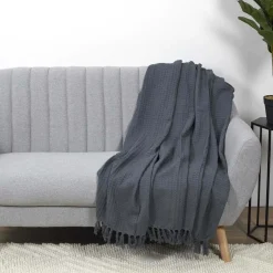 Jeté de canapé gaufré en coton 130 x 160 cm (Gris anthracite)