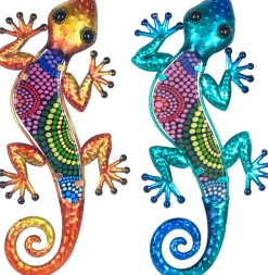 (Lot de 2)Gecko décoratif en métal et verre avec points colorés