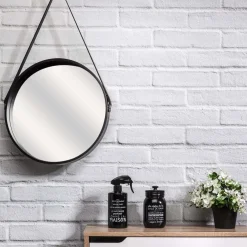Miroir rond avec anse en PU 40 cm