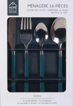 Ménagère 16 pièces en inox manche coloré (Vert)