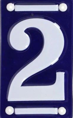 Numéro de maison en fer émaillé (Chiffre 2)