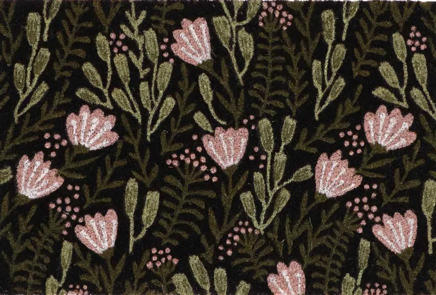 Paillasson en fibres de coco floral noir