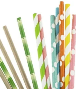 Pailles imprimées fantaisies en papier (Lot de 50) (Bambou)