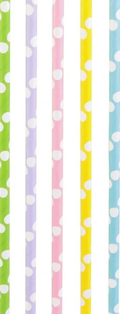 Pailles imprimées fantaisies en papier (Lot de 50) (Pois pastels)