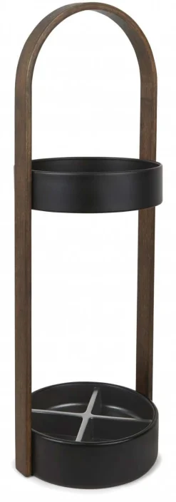 Porte parapluies bois et métal Hub (Noir/Noyer)