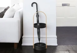 Porte parapluies bois et métal Hub (Noir/Noyer)
