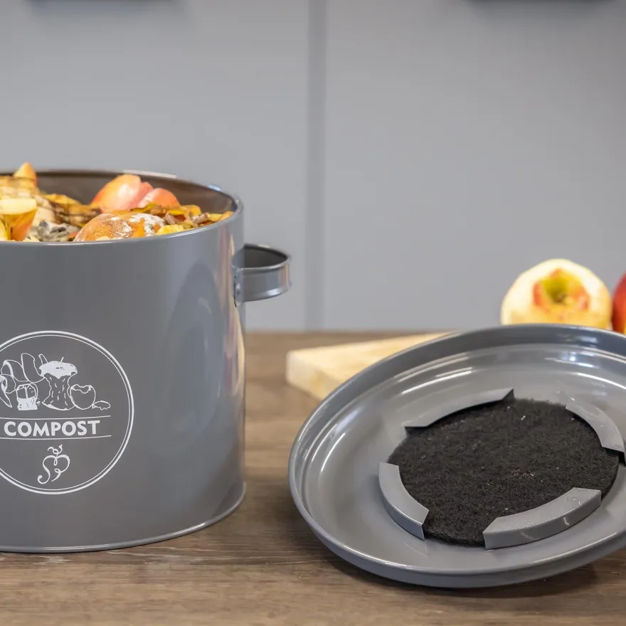 Poubelle de cuisine à compost ronde 6 litres (Gris)