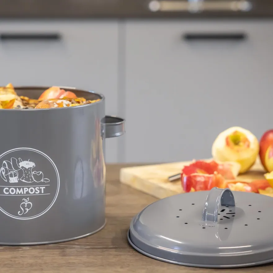 Poubelle de cuisine à compost ronde 6 litres (Gris)