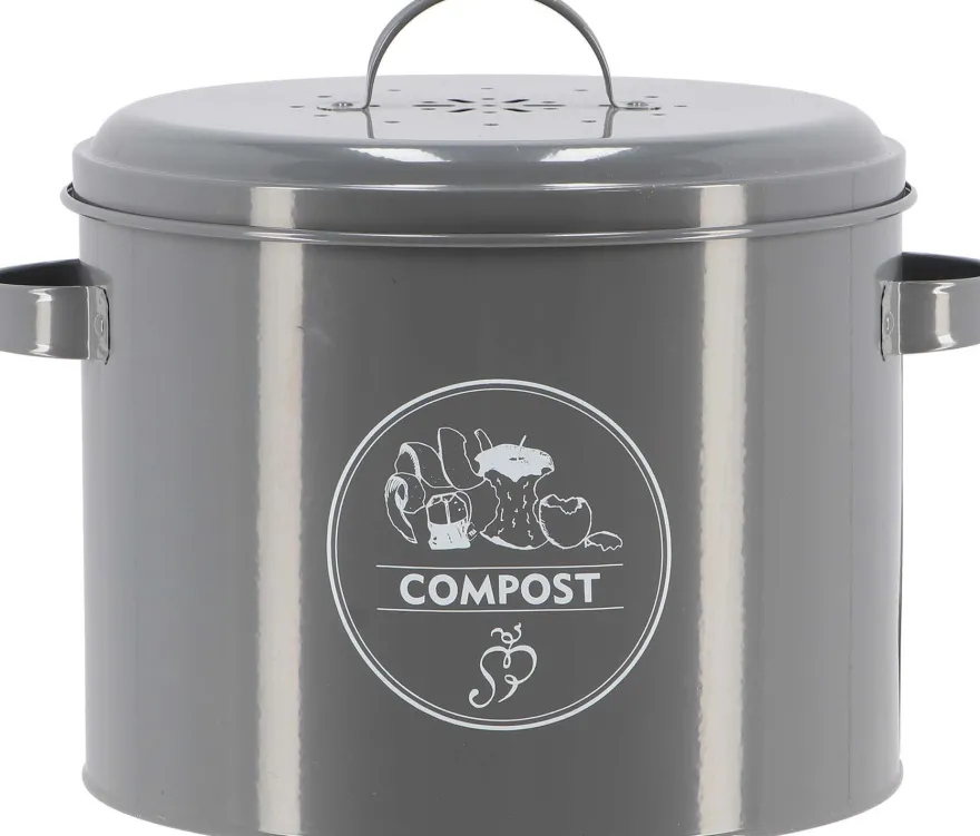Poubelle de cuisine à compost ronde 6 litres (Gris)