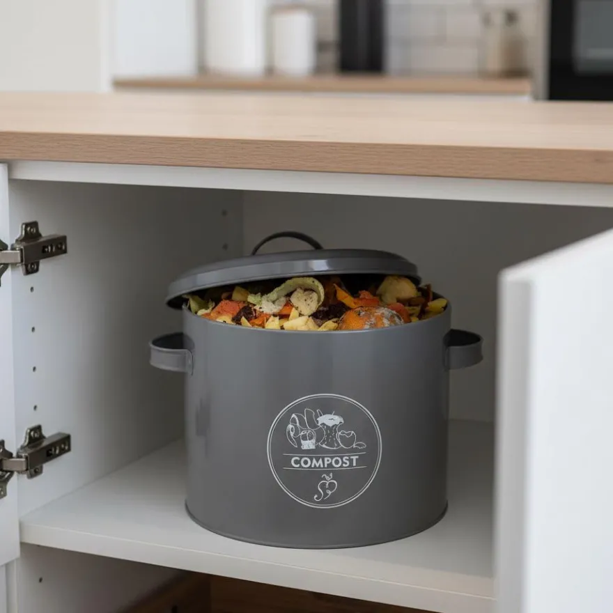 Poubelle de cuisine à compost ronde 6 litres (Gris)
