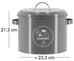 Poubelle de cuisine à compost ronde 6 litres (Gris)
