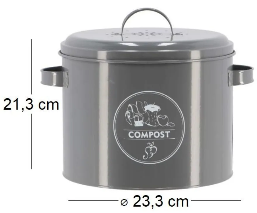 Poubelle de cuisine à compost ronde 6 litres (Gris)