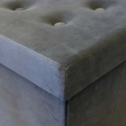 Pouf coffre carré en velours synthétique capitonné (Gris anthracite)