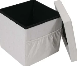 Pouf coffre pliable avec range magazines (Gris blanc)