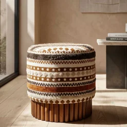 Pouf en tissu avec pieds en bois Ethnic (Modèle 2)