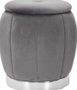 Pouf en tissu et métal 2 en 1 Paris 43 x 43 cm (Gris et Argent)