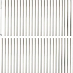 Set 50 pailles droites en inox avec goupillon (21 cm)
