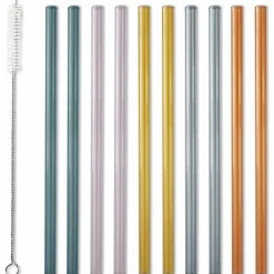 Set 10 pailles droites en verre coloré avec goupillon