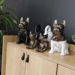 Statuette chat allongé en céramique Zoya (Blanc et or)