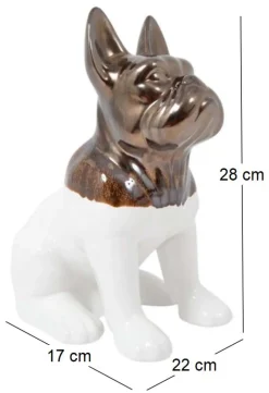 Statuette chien bouledogue en céramique Zoya (Blanc et or)