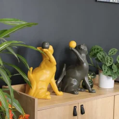 Statuette en céramique chat avec balle Shadow (Jaune)