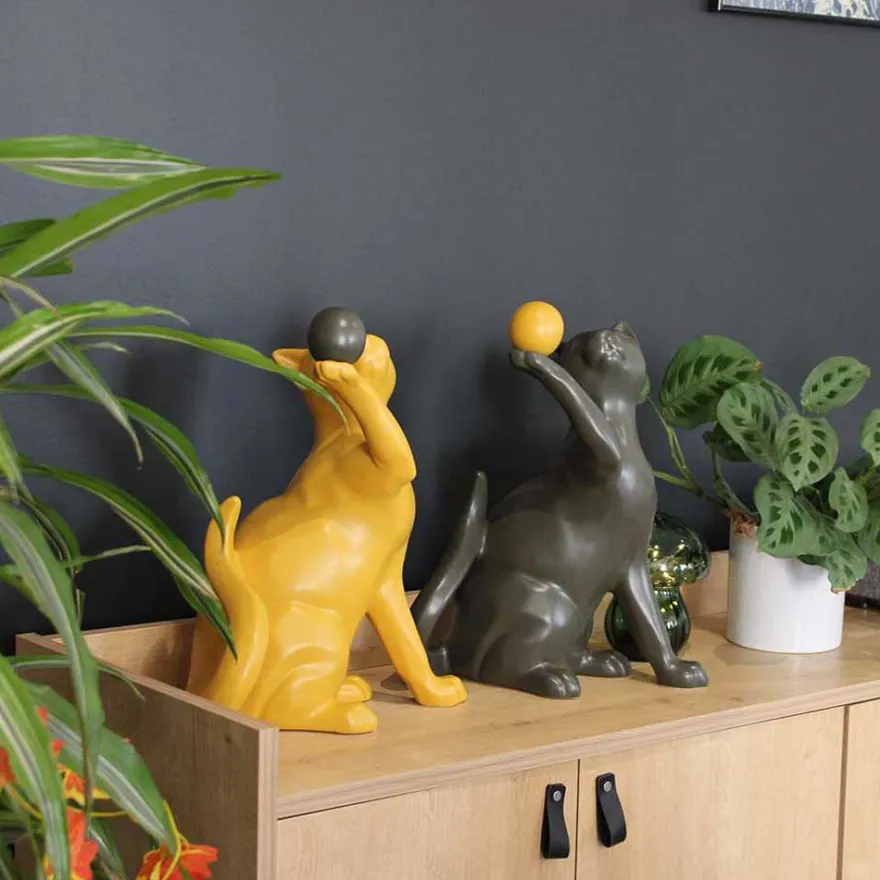 Statuette en céramique chat avec balle Shadow (Jaune)