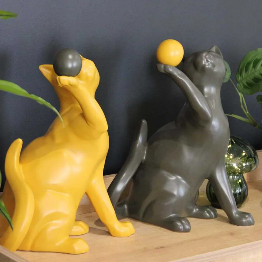 Statuette en céramique chat avec balle Shadow (Jaune)