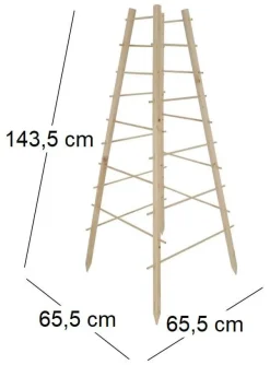 Support en bois de pin pour plantes 4 piquets (Pyramide)