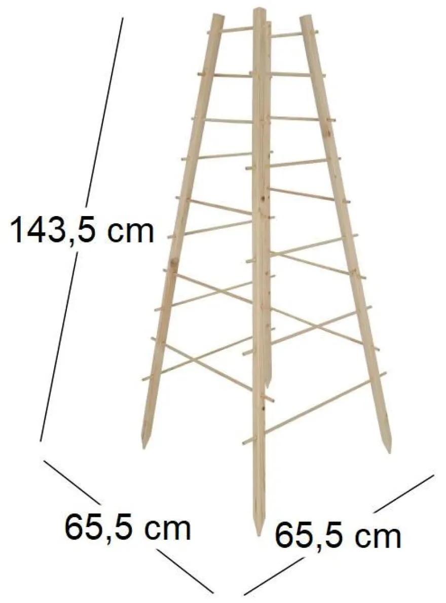 Support en bois de pin pour plantes 4 piquets (Pyramide)